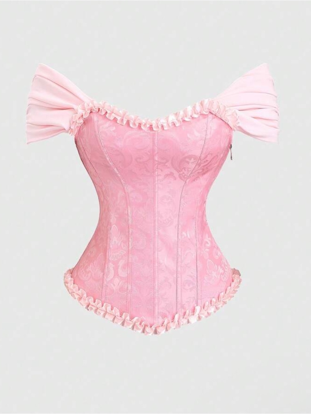 Off-Shoulder Pink Floral Brocade Corset Top